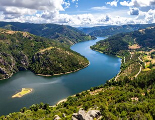 Douro River Valley vista winding through scenic forested landscape