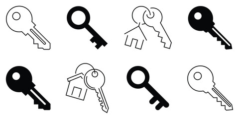 keys line style icon collection. Vintage skeleton key silhouette collection. key icon design fully editable vector template. Unlocking key, inserting key, turning key ets. Vector illustration.
