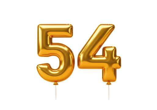 Golden balloon number fifty four isolated on transparent background