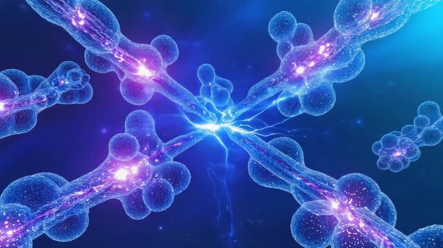 3D transparent peptide molecules dynamic nanoworld, enzymes small molecules reactions particle hydrogen bonds molecules, futuristic biotechnology scientific 4K UHD, seamless loop