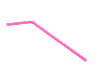 Pink plastic drinking straw on transparent background