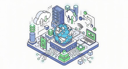 Global Technology Network and Digital Transformation Concept.