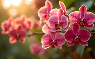 A vibrant red and white floral garland with delicate orchids, glowing under golden hour light for Singapore's celebration. High quality