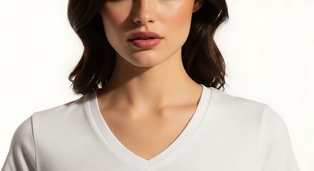 Woman White V Neck Shirt