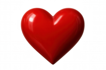 Glossy red heart representing romantic feelings, symbolizing deep emotional connection against transparent backdrop, ideal for love-themed design applications