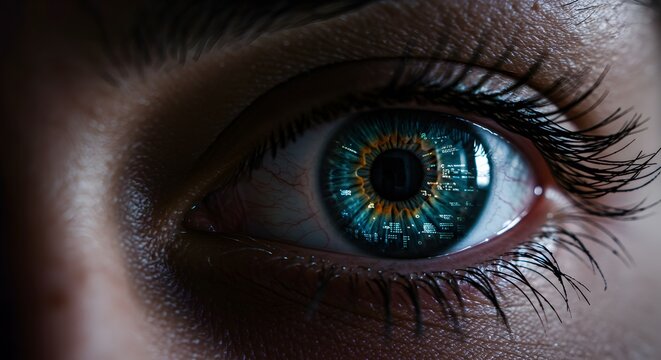 Digital Eye: A Close-Up of the Human Eye with a Futuristic Digital Reflection