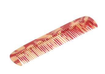 Red and beige marble hair comb on transparent background