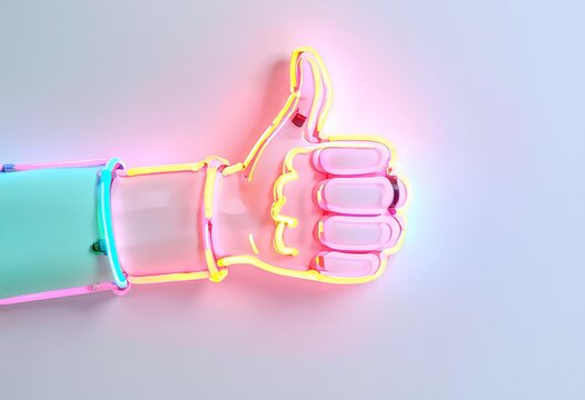 Neon pink, blue, and green thumbs up emoji with sleek glowing effect