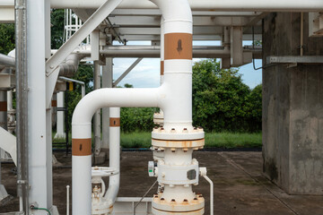 Crude oil processing pipeline at the refinery plant. Industrial equipment object, close-up.