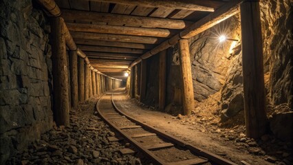 Commercial high-resolution photo of historical coal mine tunnel.