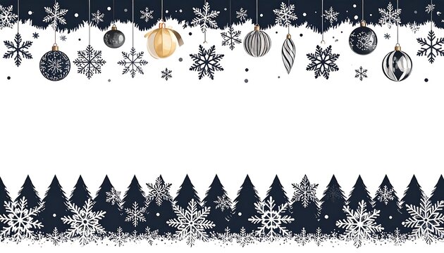 Christmas border with ornaments and snow - Powered by Adobe