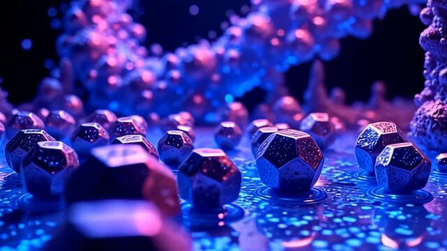 adenine lively regalia of hexangular atom circumvolve alike dimensional warping anomalousness throb with galvanic amytal and recondite empurple framing an stray minimal background, their