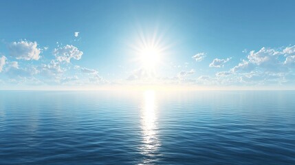 Obraz premium The blue ocean horizon under a cloudy sky, with calm waves gently rolling, has ample white space, creating a tranquil coastal atmosphere suitable for nature or creative projects.