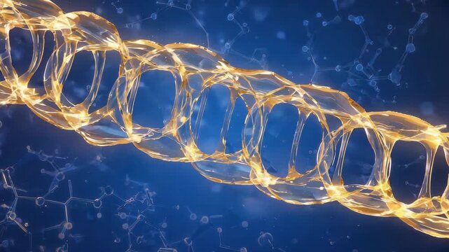 3D animation of a transparent peptide chain folding in aqueous environment, &alpha;-helices and &beta;-sheets atomic visualization, scientific biotechnology 4K ultra-HD, slow-motion, seamless loop