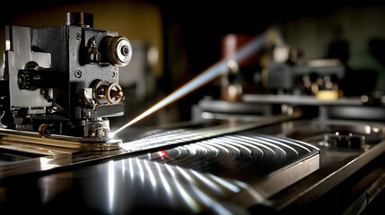 the image shows a close up of a complex mechanical device interacting with a disc shaped object