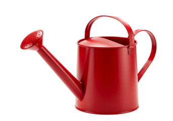 Red metal watering can gardening tool transparent background