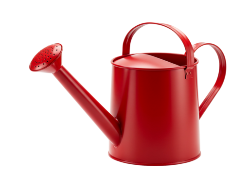 Red metal watering can gardening tool transparent background - Powered by Adobe
