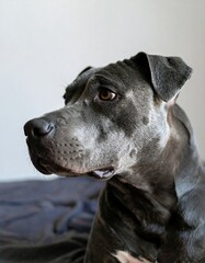 Obraz premium Gray mixed breed dog, attentive gaze, profile view