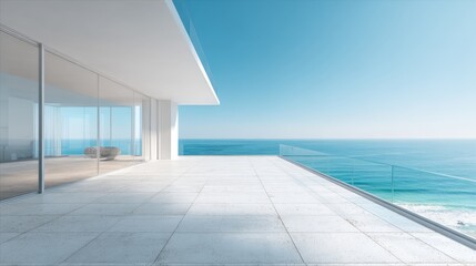 Obraz premium Modern Architecture with Ocean View: Minimalist Coastal Home Design on a Bright, Sunny Day