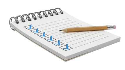 Completion checklist with wooden pencil isolated on black background close up