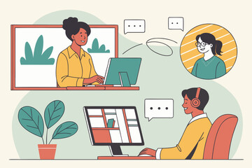 business people working, with office supplies around	

