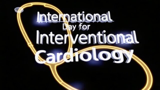 Celebrating the global day for interventional cardiology with a metallic text and stethoscope design