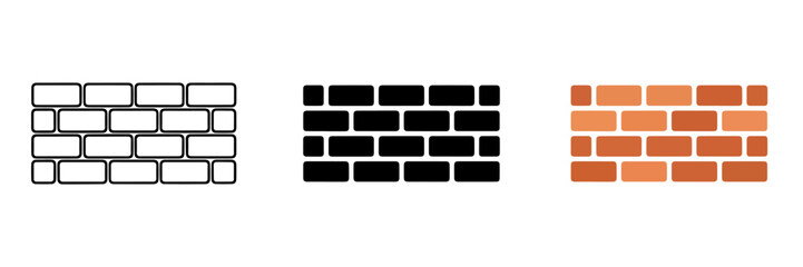 Obraz premium Flat Design Brick Wall Icon Set with Outline, Solid, and Colorful Variations