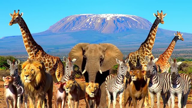 African Safari Animals with Kilimanjaro.