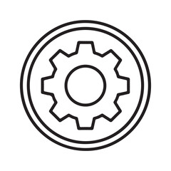 Sleek Black Outline Gear Icon in a Double Circular Frame on White