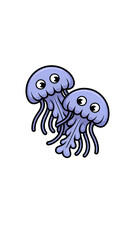 Two animated jellyfish are depicted in a cartoon style, set against a clean backdrop. The image captures the charm of marine life.