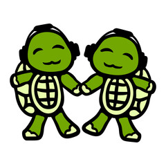 2 turtles holding hands couple love headphones Music