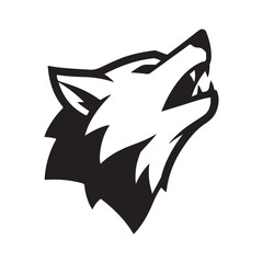 Bold Graphic Black and White Howling Wolf Head with Angular Design