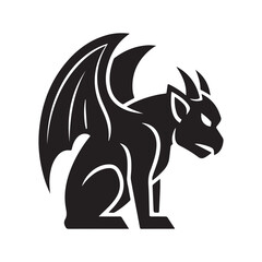 Stylized Black Gargoyle Creature Silhouette with Wings and Horns