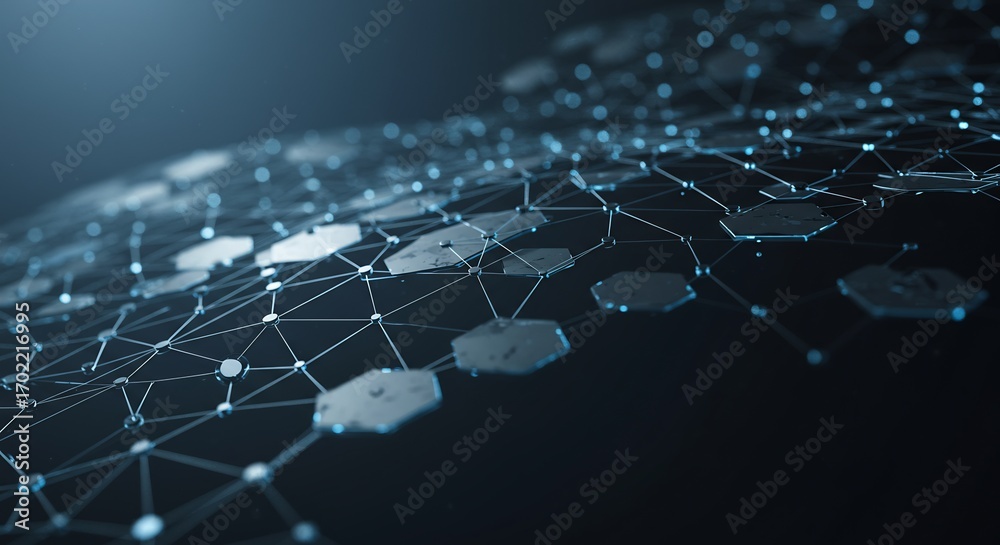 Wall mural a network of connected points and polygons on a dark background