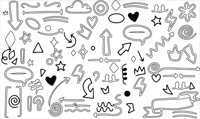 Hand drawn doodle shapes illustration set. Hand drawn childish funny simple vector illustrations