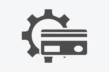 Gear with Credit Card Icon on White Background, Financial Settings Concept