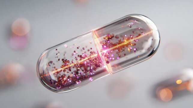 Futuristic pill bottle with glowing liquid, symbolizing advanced preventive medicine and health innovation.