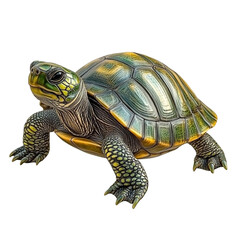 Obraz premium Detailed turtle with a green and yellow shell showcasing its textured skin and intricate patterns against a perfect for nature enthusiasts and wildlife projects on transparent background