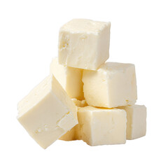 Cubes of white cheese isolated [Transparent Background PNG].