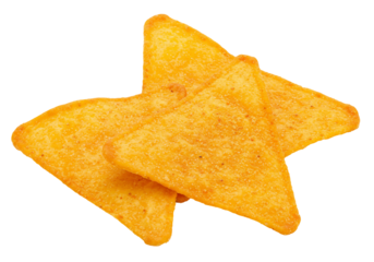 Tortilla chips crispy triangle snacks yellow corn appetizer food crunchy texture golden color isolated transparent background