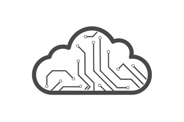 Gray Cloud Circuit with Lines and Nodes on a White Background Design