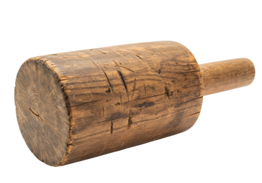 Vintage wooden mallet tool isolated on transparent background