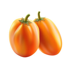 Two ripe orange tomatoes are displayed against a showcasing their smooth skin and vibrant color perfect for culinary projects and healthy eating promotions on transparent background