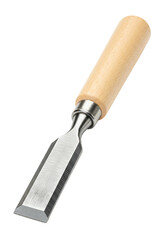 Wood chisel tool with wooden handle on transparent background