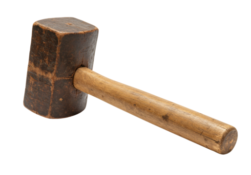 Wooden hammer tool isolated on transparent background