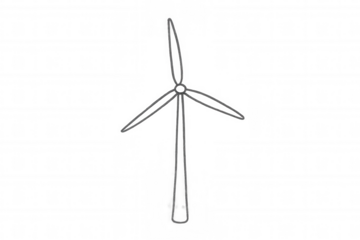 Sketching wind turbine generating clean renewable energy against transparent background
