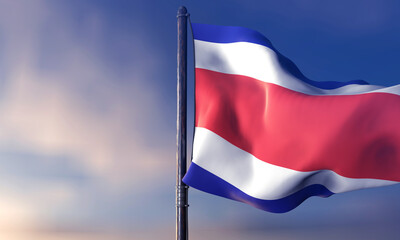Costa Rica Flag:  A vibrant Costa Rica flag, representing national pride, flutters against a serene, cloud-filled sky, symbolizing freedom and unity.