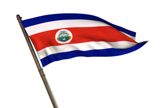Costa Rica Flag in the Wind: The vibrant national flag of Costa Rica flutters gracefully, a symbol of pride and identity in a dynamic and patriotic display.