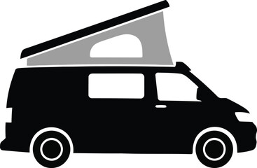 Pop top camper van silhouette - mobile home travel adventure icon vector
