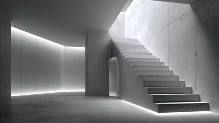Obraz premium Modern Concrete Staircase Interior with Elegant Lighting and Minimalist Design, Architectural Detail for Real Estate